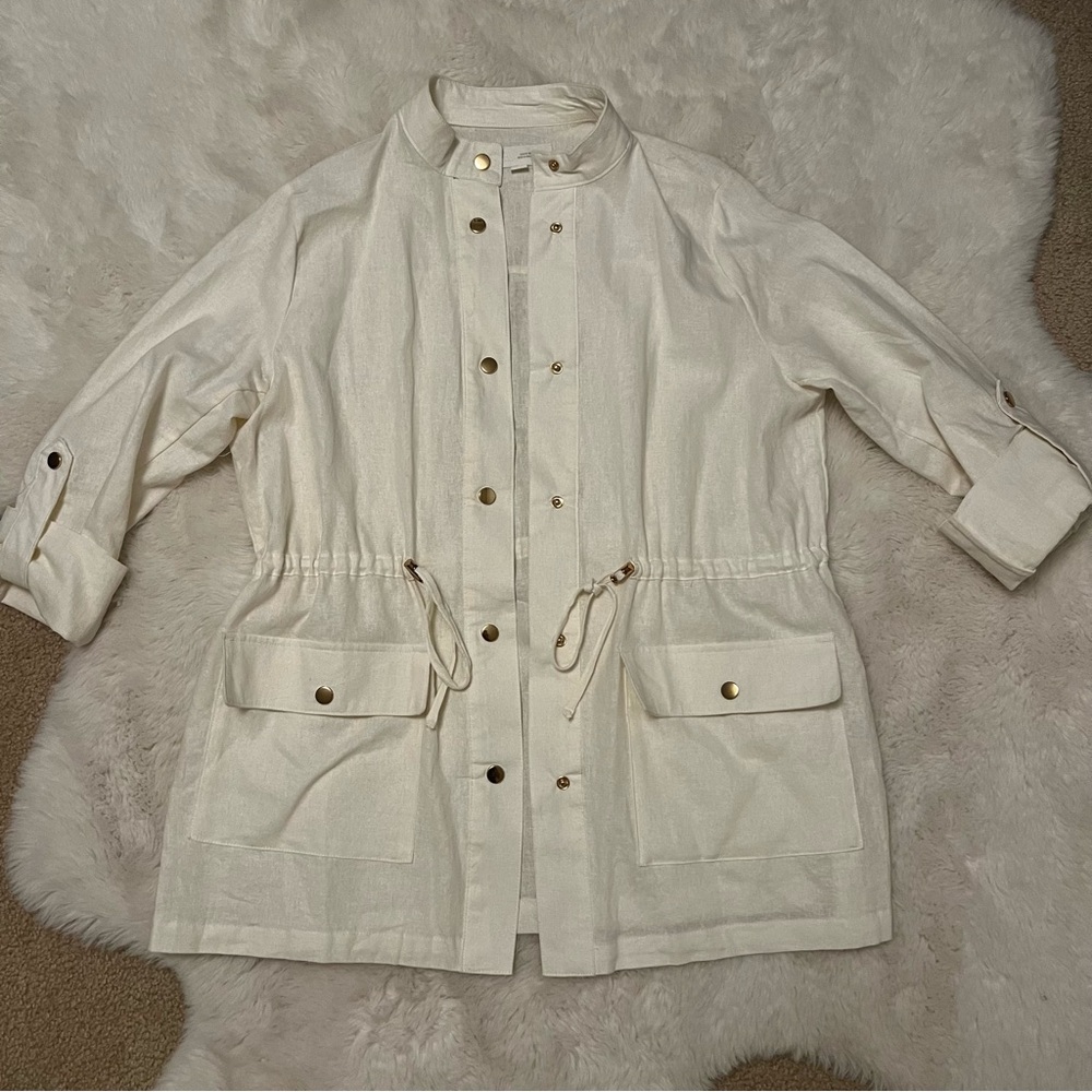 Zara Off-White Linen Jacket with Drawstring Waist